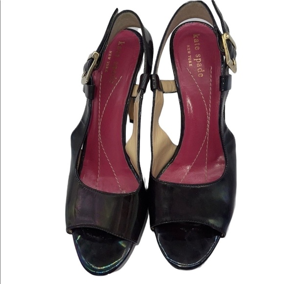 KATE SPADE Black Opal Peep Toe Platform Heels EUC - Picture 3 of 7